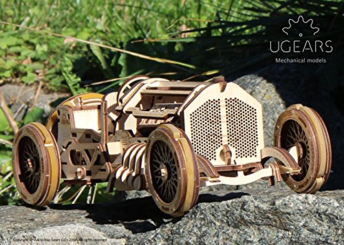 Ugears U-9 Grand Prix Car Wooden Model (DIY Building Kit) Hand-Crank Powered Vehicle w/Working Pistons, Wheels, Shocks | Functional, Authentic Racing UGEARS