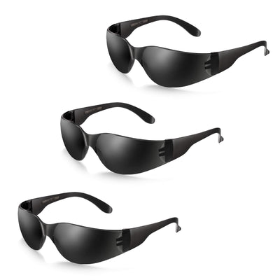 SATTRON 3 Pack of Tinted Safety Glasses, Scratch & Impact Resistant Protective Eyewear, Dark Lenses for UV Protection
