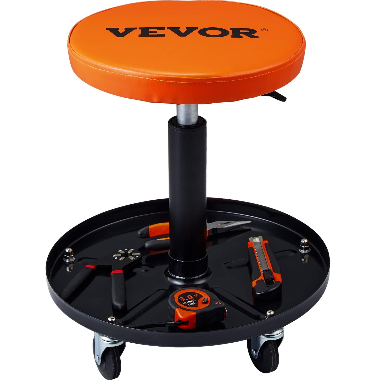 VEVOR Mechanic Stool, 250 LBS Rolling Pneumatic Creeper Garage/Shop Seat, Adjustable Height 16-22 inch in Padded Rolling Workshop Stool with Tool - WoodArtSupply