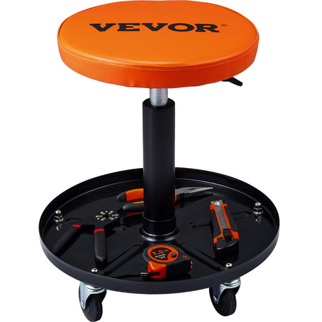 VEVOR Mechanic Stool, 250 LBS Rolling Pneumatic Creeper Garage/Shop Seat, Adjustable Height 16-22 inch in Padded Rolling Workshop Stool with Tool VEVOR