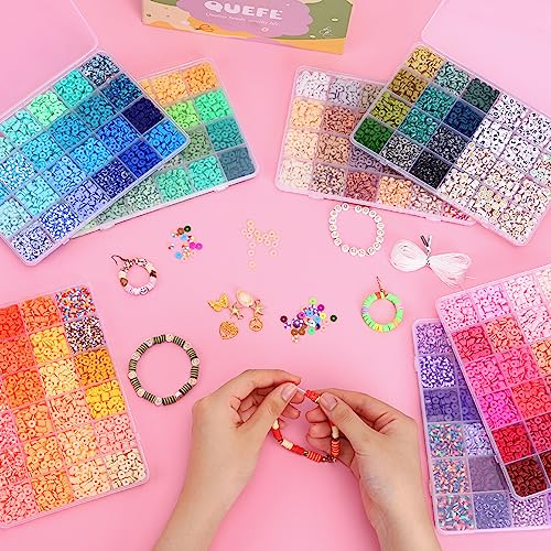 QUEFE 15600pcs 156 Colors Clay Beads for Jewelry Making, Flat Round Polymer Clay Beads Kit with Letter Beads Heart Beads for DIY Gift Craft and Art - WoodArtSupply