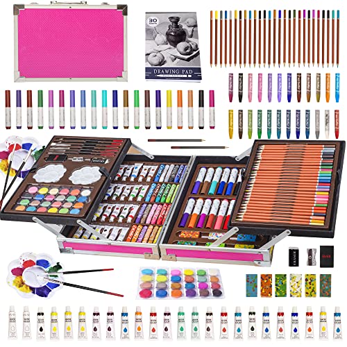 KINSPORY 139 Pack Art Supplies Case, Painting, Coloring, Drawing & Art Set Crafts with Sketch Pad, Deluxe Portable Double Layers Aluminum Gift Box KINSPORY