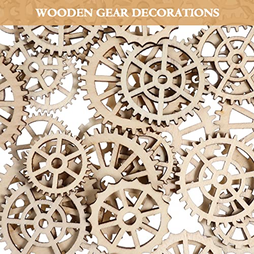 ABOOFAN Home Decoration Unfinished Wooden Cutouts Gear Wood 50Pcs Wooden Gear Wheels Decoration Wooden Slices Embellishments for DIY Crafts Art