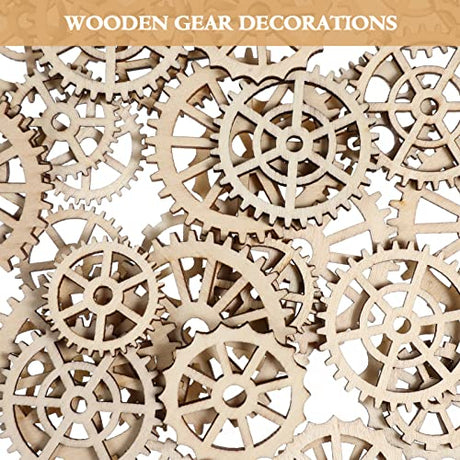 ABOOFAN Home Decoration Unfinished Wooden Cutouts Gear Wood 50Pcs Wooden Gear Wheels Decoration Wooden Slices Embellishments for DIY Crafts Art ABOOFAN