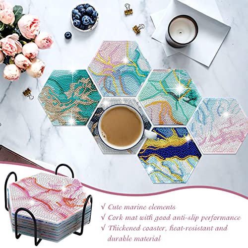 8Pcs DIY Marine Diamond Painting Coasters Drinks Art Kits for