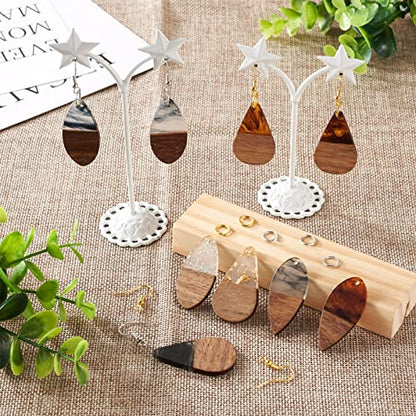 FASHEWELRY Resin Wood Earring Kit with 24Pcs Teardrop Wooden Resin Earring Charms Wood Earring Blanks Earring Findings Open Jump Rings French Earring