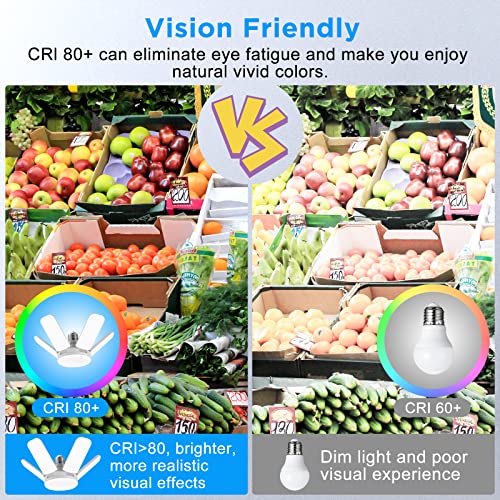 Kofarrten LED Garage Lights, 80W LED Garage Ceiling Lights with 5 Deformable Panels, 8000LM LED Shop Lights for Garage E26/E27 LED Light Bulbs for Kofarrten