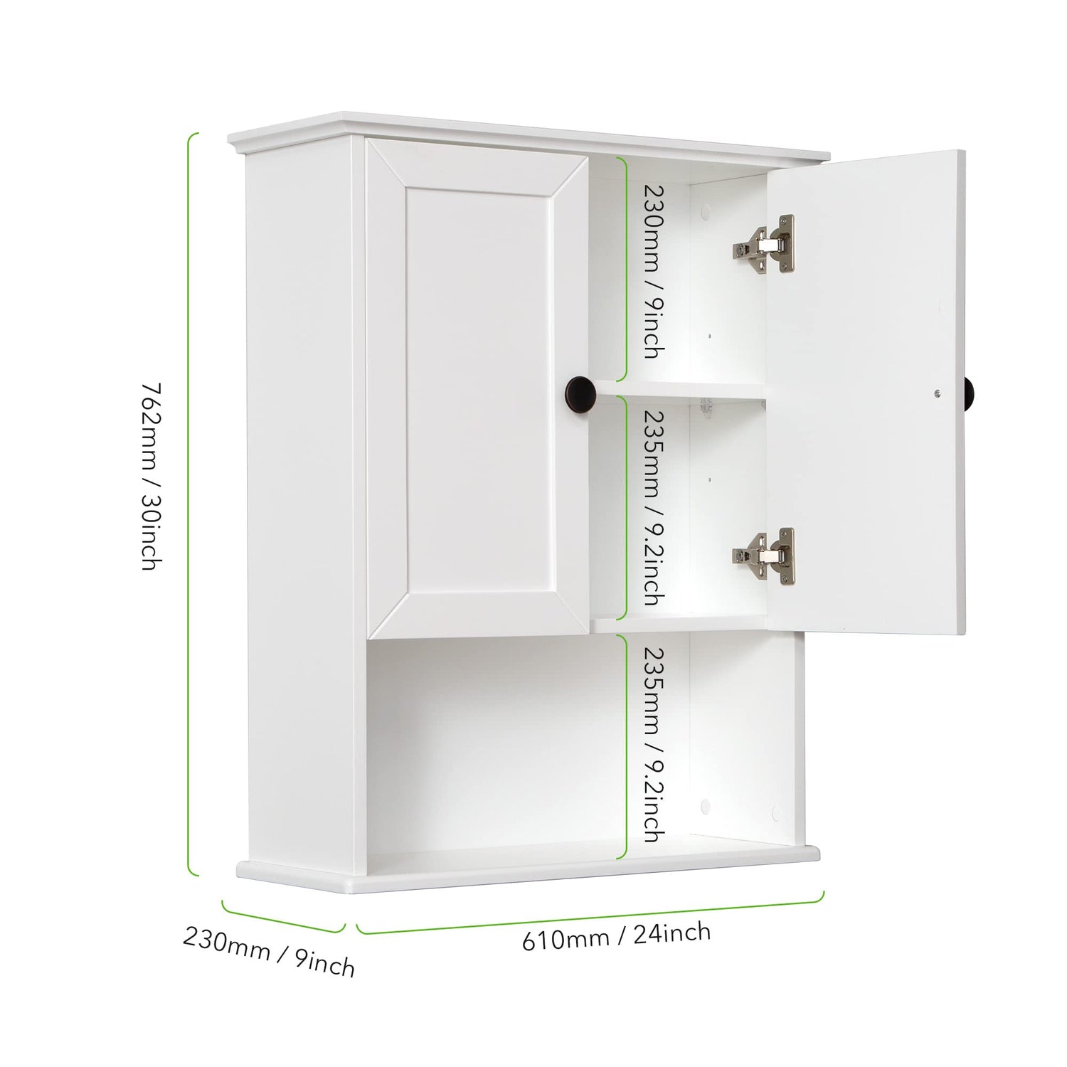 OONNEE White Bathroom Wall Cabinet 24x30 Inch Over Toilet Storage Cabinet Wall Mounted Wooden Medicine Cabinet with Adjustable Shelf, 2-Door Wall OONNEE