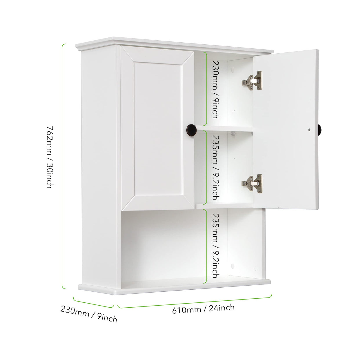 OONNEE White Bathroom Wall Cabinet 24x30 Inch Over Toilet Storage Cabinet Wall Mounted Wooden Medicine Cabinet with Adjustable Shelf, 2-Door Wall OONNEE