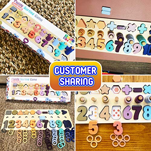 CozyBomB Wooden Number Puzzle for Kids - Montessori Toys for 1 Year Old Toddlers Learning Age 3 4 5 Years Old - Wooden Counting Blocks Sorting Toys CozyBomB