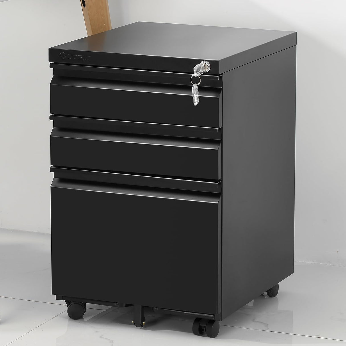 GOOGIC 3-Drawer Mobile File Cabinets Rolling Metal Filing Cabinet for Legal & Letter File Anti-tilt Design with Lock Under Desk Office Drawers Fully GOOGIC