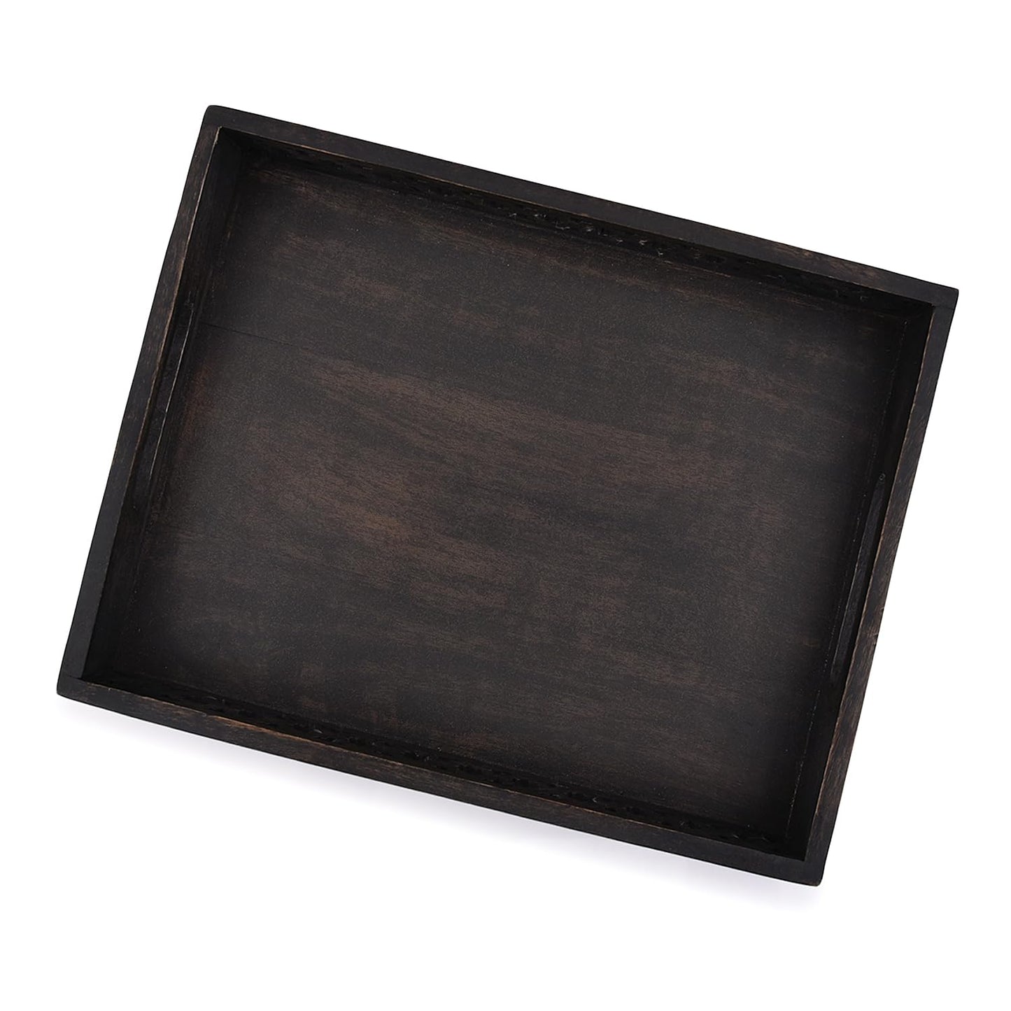 Samhita Serving Trays Mango Wood Rectangular Serving Tray, Wood Plate, Tea/Drink Platter, Dinner Serving Tray, Snack Tray (Black) (14" x 11" x 2") - WoodArtSupply