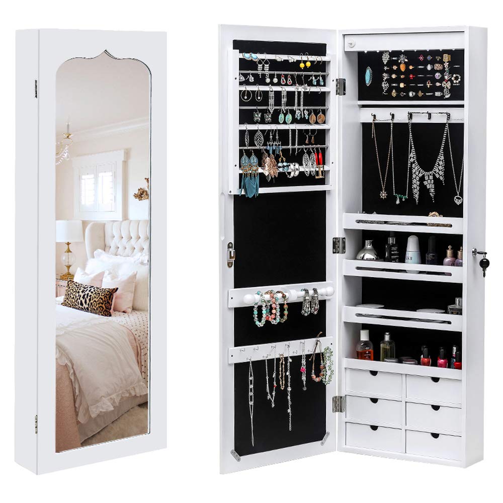Non Full Length Mirror Jewelry Cabinet - Wooden Wall Hanging Jewelry Organizer - Wall Mounted Jewelry Mirror Cabinet - Jewelry Armoire With Mirror -