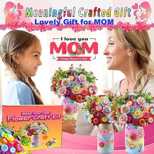 Korilave Crafts for Girls Ages 6-8 Make Your Own Flower Bouquet with Buttons and Felt Flowers, Art and Crafts for Kids Ages 8-12, DIY Personalized - WoodArtSupply