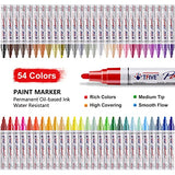 TFIVE Paint Markers Pens - 54 Colors Medium Tip Paint Markers, Permanent, Waterproof & Quick Dry, Paint Pen for Metal, Wood, Fabric, Plastic, Rock TFIVE