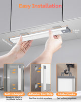 65 LED Under Cabinet Lights 2 Packs, 3 Color Temperatures Dimmable Motion Sensor Closet Lights, 2500mAh Rechargeable Under Counter , Wireless Night HIBOITEC