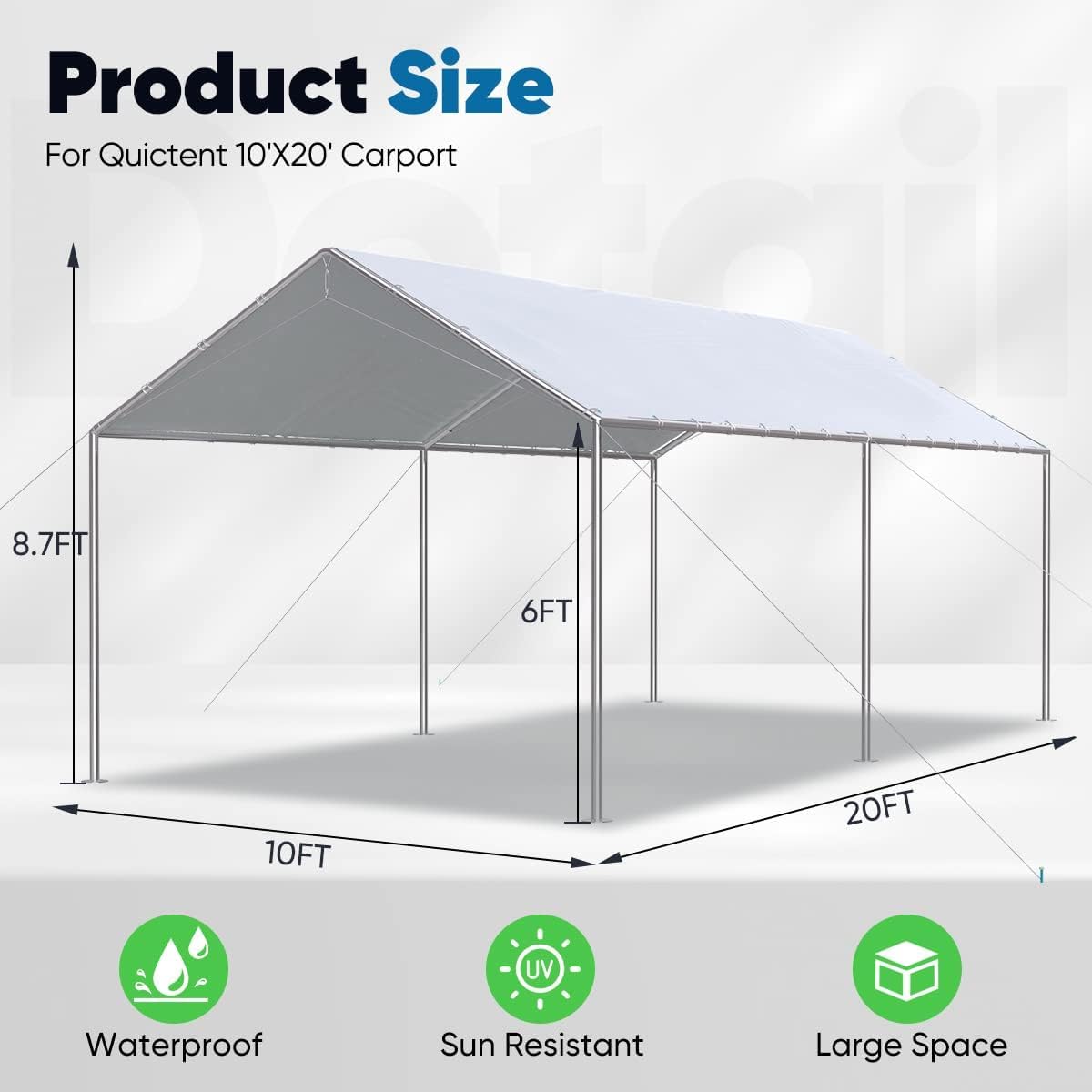 Quictent 10X20ft Upgraded Heavy Duty Carport Car Canopy Party Tent with 3 Reinforced Steel Cables-Gainsboro Quictent