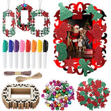144 Pieces Unfinished Christmas Wooden Ornament Kits for Crafts, 24 Pieces Wooden Picture Frames Cutouts with Bells EVA Stickers, Wood Slices Photo Youyole