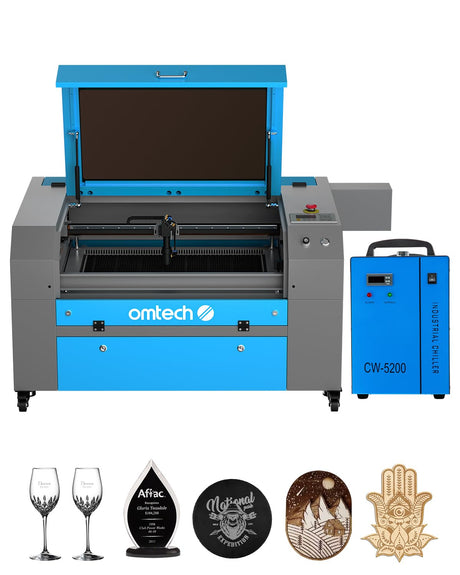 OMTech 80W CO2 Laser Engraver with Water Chiller, 20x28 Inch Laser Engraving Cutting Etching Machine with Air Assist 4 Way Pass Through Caster Wheel, OMTech