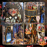 DIY Book Nook Kit Castle Miniature Dollhouse Kit, Magic Castle Bookshelf Insert Decor with Sensor LED Light, Bookend Building Set Hobbies 3D Wooden Hallisun