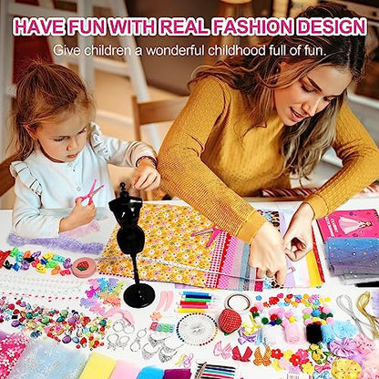 Axirata 600+PCS Fashion Design Kit for Girls Creativity DIY Arts & Crafts Kit for Kids with 4 Mannequins, Fashion Designer Sketchbook, Sewing Kit for - WoodArtSupply