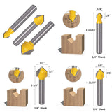 Yakamoz 6Pcs 1/4" Shank Carbide 90 Degree V-Groove and Round Nose Groove Router Bit Set 3D CNC Signmaking Lettering Engraving Cutter Woodworking YAKAMOZ