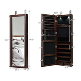 Giantex Jewelry Armoire Wall Door Mounted, Lockable Jewelry Cabinet with 42.5'' Full Length Mirror, 2 LEDs Jewelry Organizer Box with 2 Drawers, Giantex