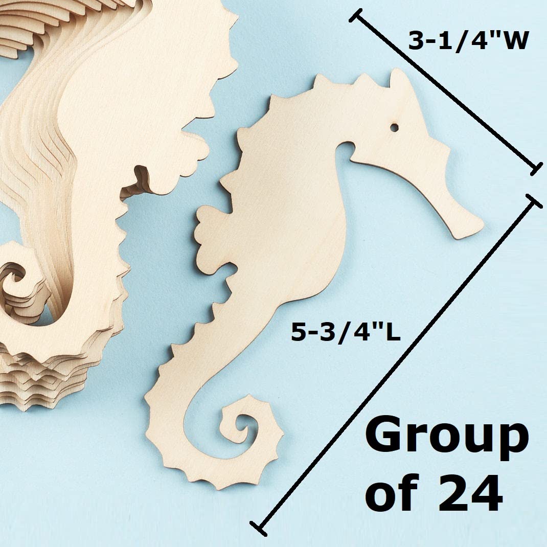 Pack of 24 Unfinished Wood Seahorse Cutouts by Factory Direct Craft - Seahorse Blank Wooden DIY Shapes for Scouts, Camps, Vacation Bible School, & Factory Direct Craft