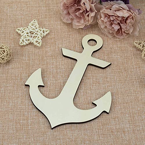 Anchor Shape Hanging Wood Unfinished Wood with Twines DIY Craft Ornament Theme Party Decoration 7.9" 3Pack - WoodArtSupply