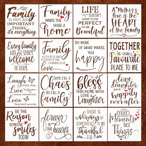 16 Word Stencils for Painting on Wood - Inspirational Stencils for Crafts Reusable – Art Stencils for Drawing - Farmhouse Stencils and Templates for DLY LIFESTYLE