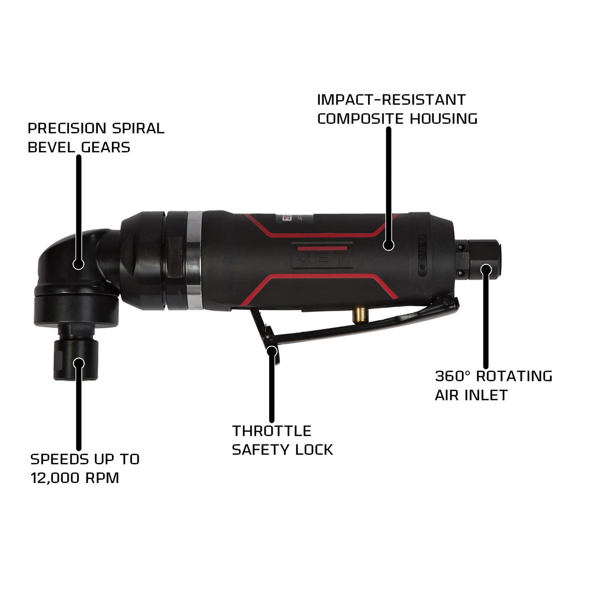 JET 1/4-Inch Pneumatic Right-Angle Die Grinder, 12000 RPM (JAT-482) Jet