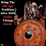 Carfar Medieval Vikings Era Full Adult Size 30inch Warrior Shield Handmade Natural Wood Carved Battle Play Halloween Cosplay (Leif Erikson) Carfar