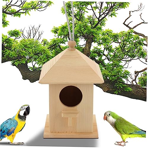 OFFSCH 1pc Bird Cabin Yard Bird House Wood Bird Hut Hanging Bird Houses Unfinished Wood Birdhouse Pet Bird Cage Hand-Painted Bird House Bird Wood - WoodArtSupply