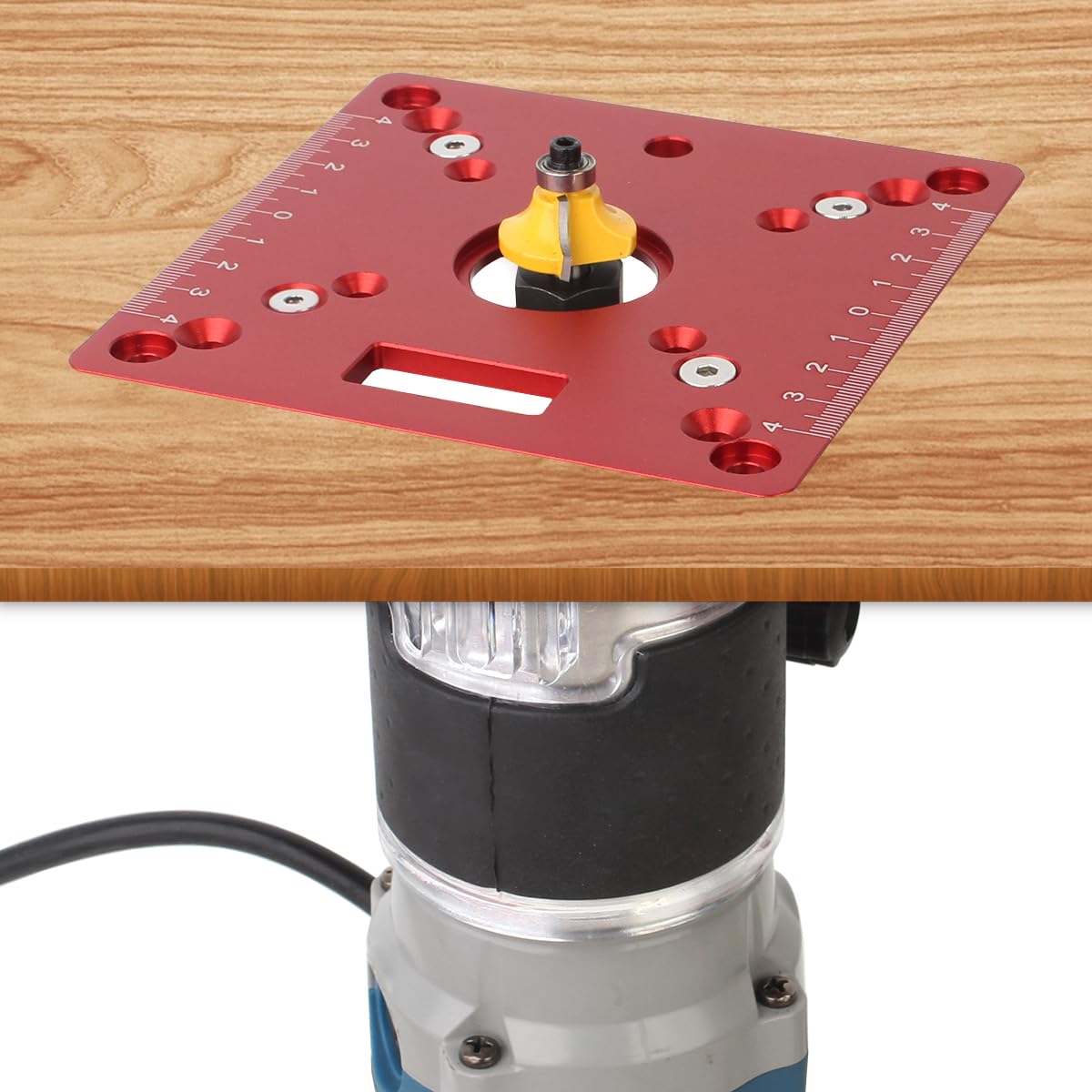 KETIPED Aluminium Router Table Insert Plate,Mini Square Woodworking Benches Router Flip Plate,Multifunctional Trimming Engraving Table,055Red KETIPED