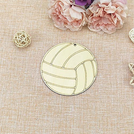 20pcs Volleyball Shape Cutout Unfinished Wood Crafts DIY Hanging Gift Tags Ornaments with Ropes for Home School Volleyball Sport Party Decoration, JANOU