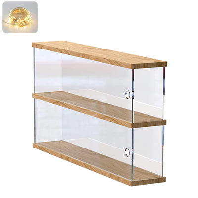 Clear Acrylic Display Shelf Case for Mini Funko Pop, Wooden Display Stand Riser 2 Layer Storage Rack for Decoration Action Figures Collectibles Toys,