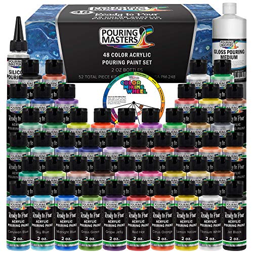 U.S. Art Supply Pouring Masters 48 Color Ready to Pour Acrylic Pouring Paint Set - Premium Pre-Mixed High Flow 2-Ounce Bottles - for Canvas, Wood, - WoodArtSupply