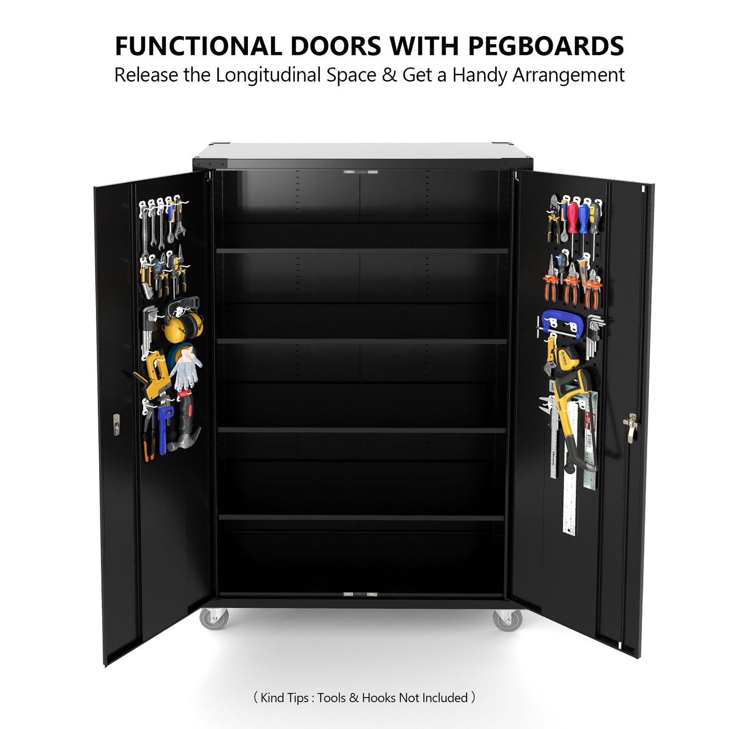 VINGLI Upgraded 72" Tall & Wide Metal Storage Cabinet with Pegboards in Doors and 4 Adjustable Shelves, Black Garage Cabinet and Storage System with VINGLI