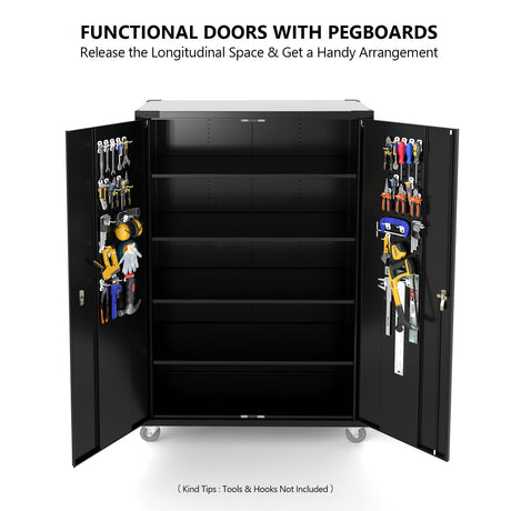 VINGLI Upgraded 72" Tall & Wide Metal Storage Cabinet with Pegboards in Doors and 4 Adjustable Shelves, Black Garage Cabinet and Storage System with VINGLI