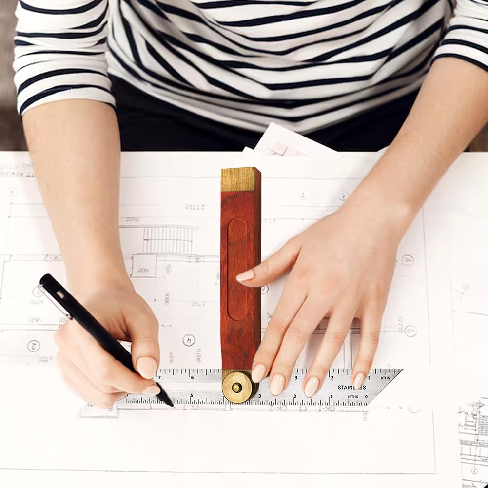 QWLWBU 2Pcs Angle Protractor, T Bevel Angle Finder with Wooden Handle Sliding T-Bevel Bevel Gauge for Carpenter QWLWBU