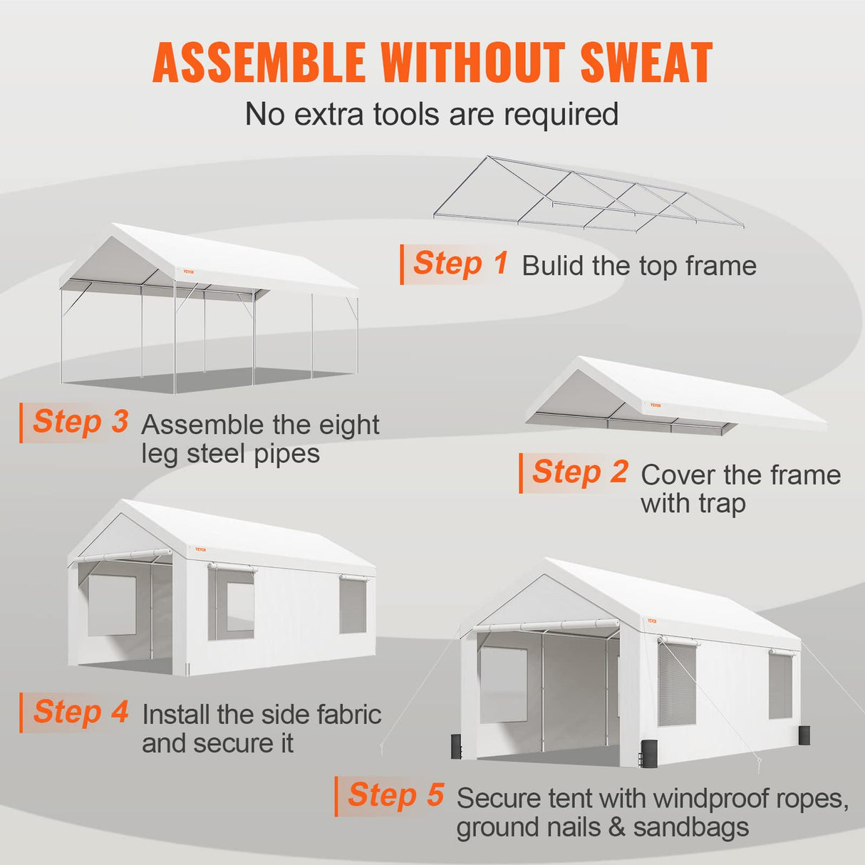 VEVOR Carport, 10x20ft Heavy Duty Car Canopy, Portable Garage with Roll-up Ventilated Windows & Removable Sidewalls, UV Resistant Waterproof VEVOR