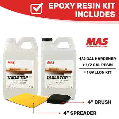 MAS Table Top Pro (1-Gallon Kit) | Crystal Clear Casting for DIY Arts and Crafts Projects | 2-Part Resin and Hardener Epoxy Kit | for Countertops, - WoodArtSupply