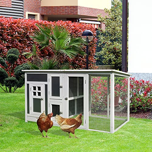 PawHut 63" Chicken Coop Wooden, Outdoor Chicken Cage Hen House with Run Area, Nesting Box, Waterproof Roof, Removable Tray PawHut