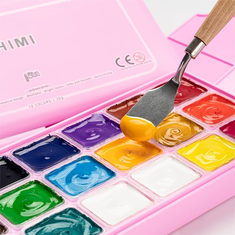 HIMI Gouache Paints Set, 18 Colors, 30g, jelly gouache paint set, Non Toxic Paint for Canvas and Paper, Art Supplies for Professionals, and More HIMI