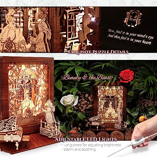 Beauty and the Beast 3D Puzzle Nightlight by FUNPOLA – LED Wood Storybook Decor for All Ages FUNPOLA