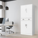 CJF Metal Storage Cabinet with Adjustable Shelves and Drawers, Locking Pantry Storage Cabinet for Office, Garage, Home, School, Utility (White) CJF