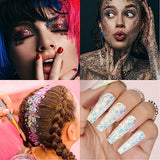 Holographic Chunky and Fine Glitter Mix, 45 Colors Craft Glitter for Epoxy Resin Arts, Iridescent Nail Glitter, Cosmetic Eye Hair Face Body Glitter, Linwulte