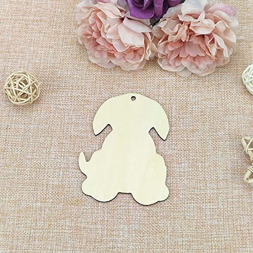 Creaides 20pcs Dog Wood DIY Crafts Cutouts Wooden Puppy Dog Shaped Hanging Ornaments with Hole Hemp Ropes for Dog Themed Birthday Party Decorations Creaides