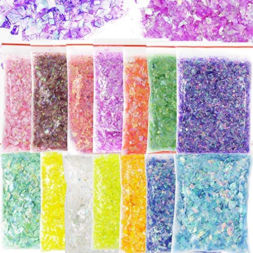 Bellelfin 14 Colors Resin Chunky Glitter Flakes Irregular Iridescent Sparkles Glitters Confetti Craft Supplies for Epoxy/Tumblers/Slime, Nail Art Bellelfin