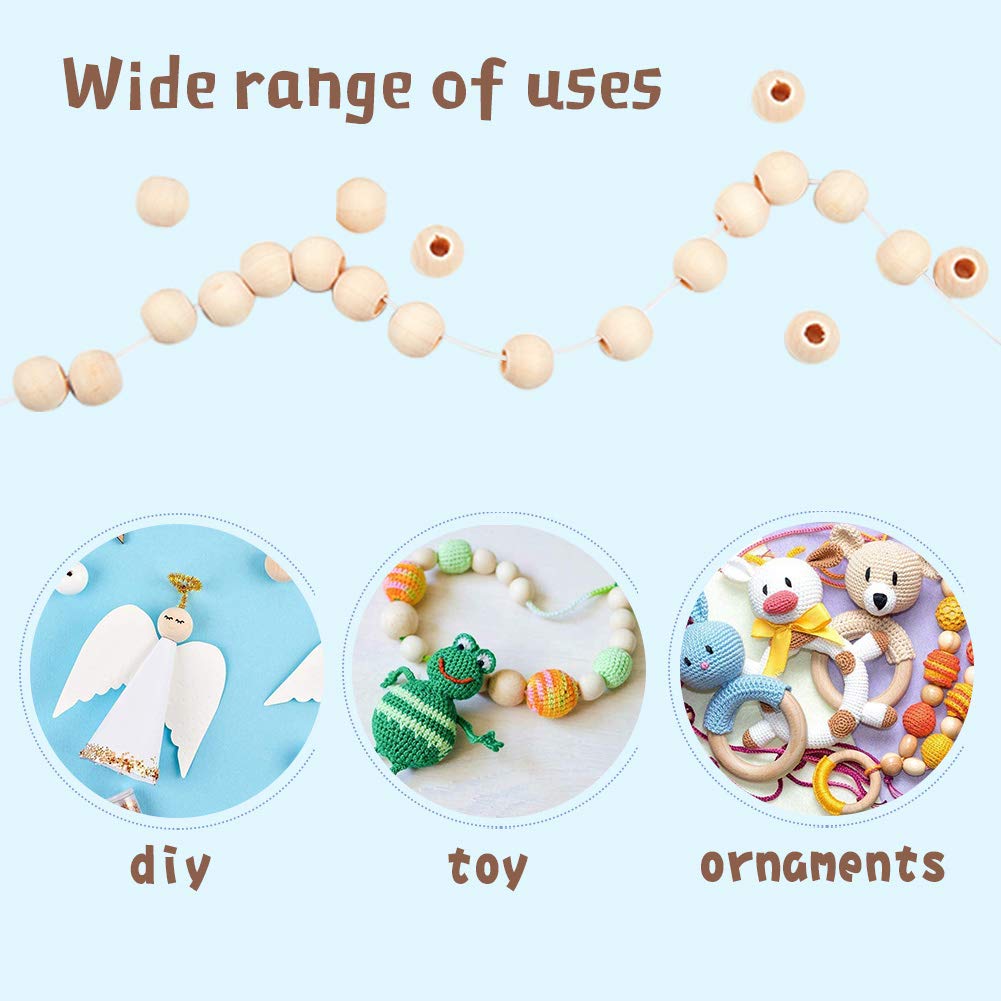 PH PandaHall 500pcs Natural Wood Beads 12mm Large Hole Wood Beads Unfinished Wooden Spacer Beads for Christmas Macrame Garland Farmhouse Decor PH PandaHall